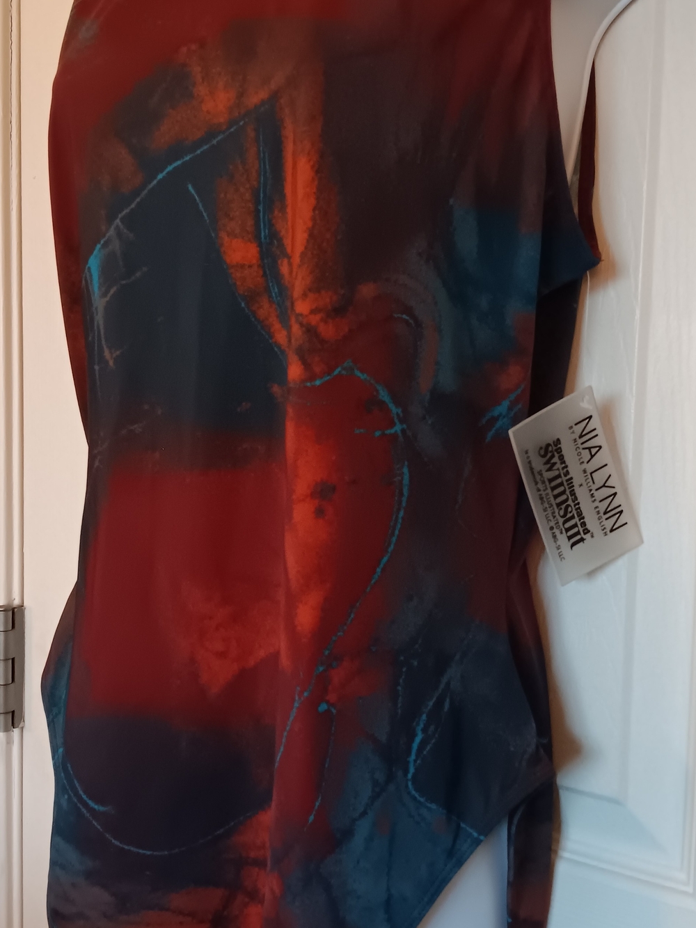 Nia Lynn Sports Illustrated Red & Blue Abstract Swimsuit Women's Size XL NWT - Picture 3 of 5